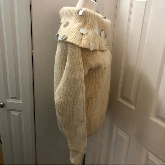 Spree International Cream Silver Disc Detailed Turtleneck Vintage Sweater Small - Picture 4 of 6